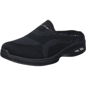 Skechers Women's Commute Time Knit to Win Women's 7.5 Black Silver Mule Sneaker
